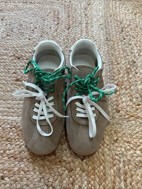 Steve Madden Beige Suede Sneakers with Green Accent Laces